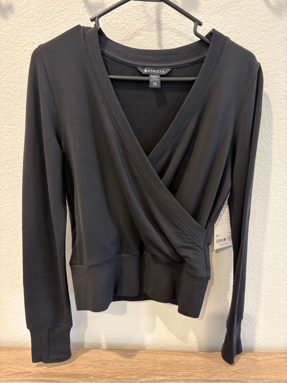 NWT Athleta Black Crossover Long Sleeve Wrap Top